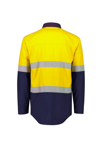 Mens Orange Flame Lightweight Ripstop Shirt - Hoop Taped Yellow/Navy back view