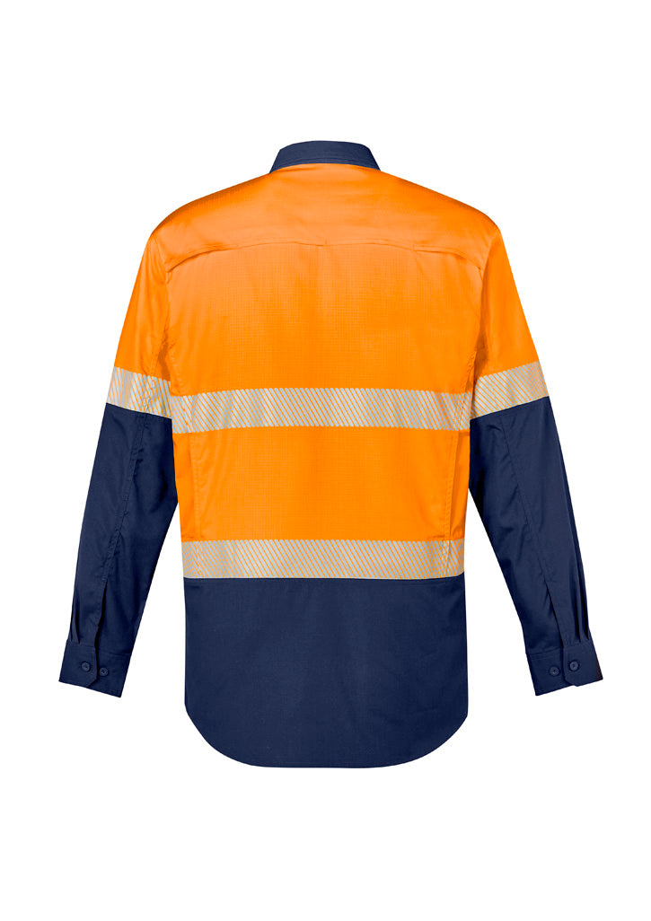 Mens Rugged Cooling Hi Vis Segmented Tape Long Sleeve Shirt Orange/Navy back view