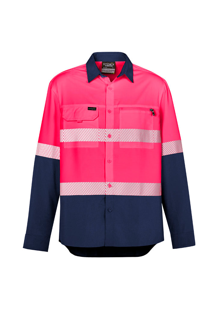 Mens Hi Vis Outdoor Segmented Tape Long Sleeve Shirt Pink/Navy