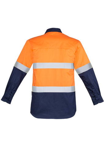Mens Closed Front Long Sleeve Shirt - Hoop Taped Orange/Navy back view