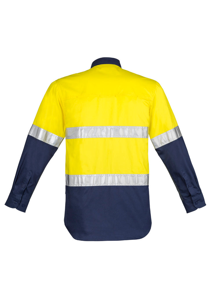 Mens Closed Front Long Sleeve Shirt - Hoop Taped Yellow/Navy back view