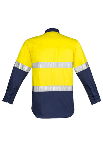 Mens Closed Front Long Sleeve Shirt - Hoop Taped Yellow/Navy back view