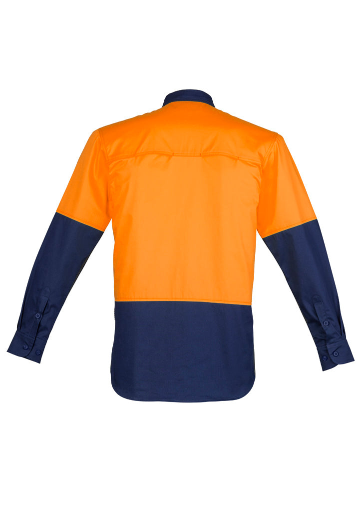 Mens Closed Front Long Sleeve Shirt Orange/Navy back view