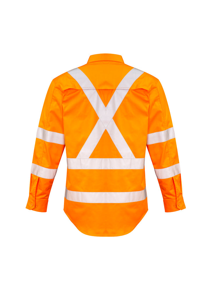 Mens Hi Vis X Back NSW Rail Taped Shirt Orange back view