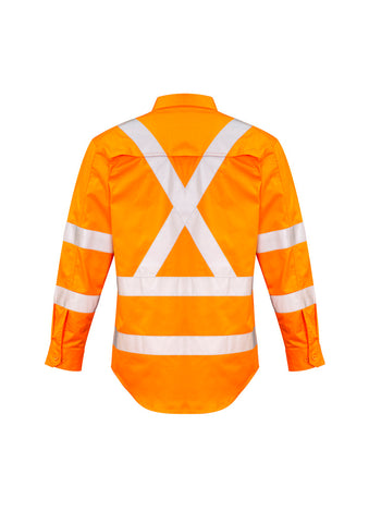 Mens Hi Vis X Back NSW Rail Taped Shirt Orange back view