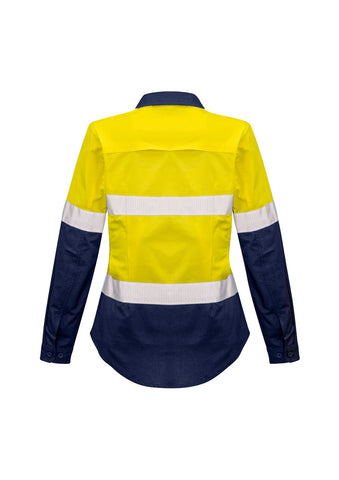 Womens Rugged Cooling Hi Vis Taped Long Sleeve Shirt Yellow/Navy back view