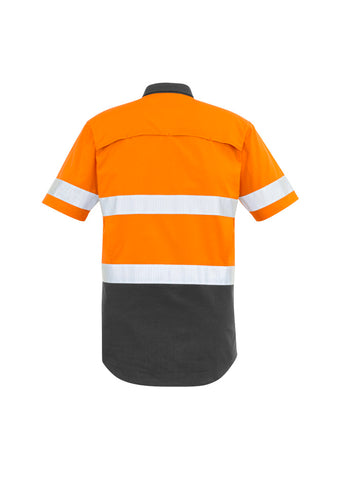 Mens Rugged Cooling Hi Vis Taped Short Sleeve Shirt Orange/Charcoal back view