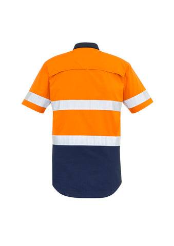 Mens Rugged Cooling Hi Vis Taped Short Sleeve Shirt Orange/Navy back view