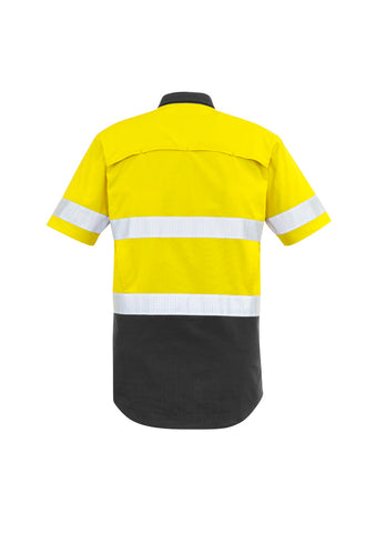 Mens Rugged Cooling Hi Vis Taped Short Sleeve Shirt Yellow/Charcoal back view