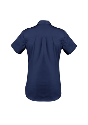Womens Lightweight Tradie Short Sleeve Shirt Blue back view