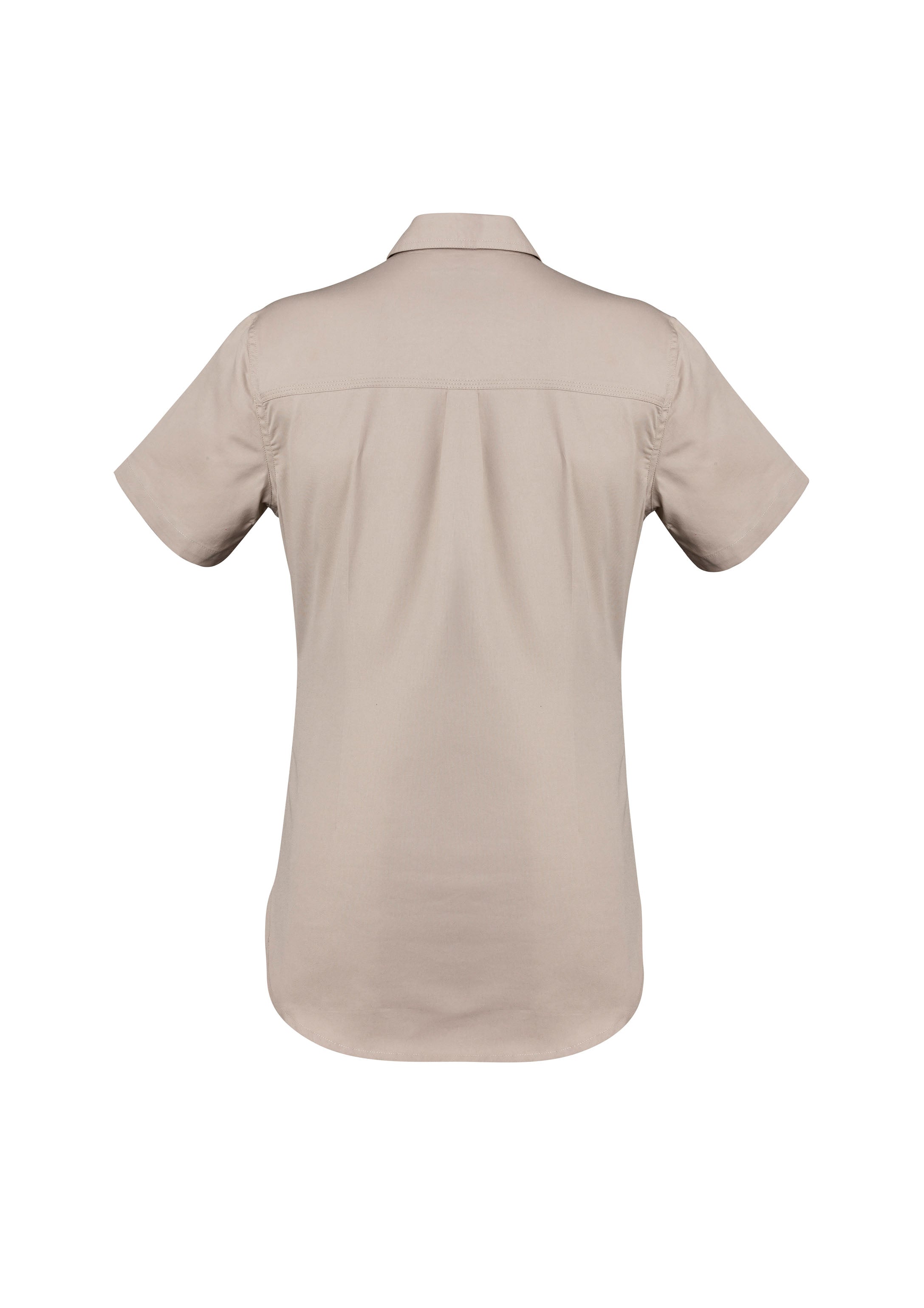 Womens Lightweight Tradie Short Sleeve Shirt Sand back view
