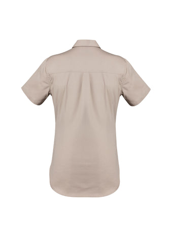 Womens Lightweight Tradie Short Sleeve Shirt Sand back view