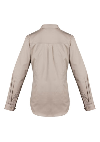 Womens Lightweight Tradie Long Sleeve Shirt Sand back view