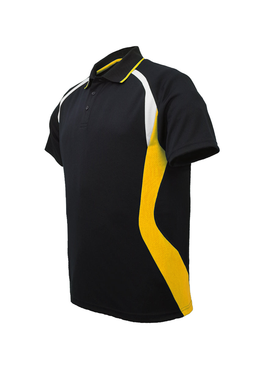 Unisex Adults Sports Panel Polo in Black/Gold/White