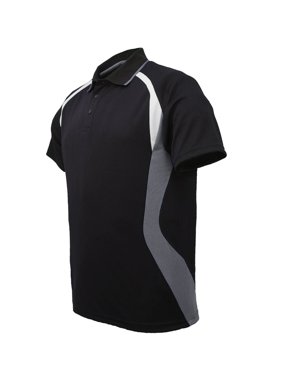 Unisex Adults Sports Panel Polo in Black/Grey/White