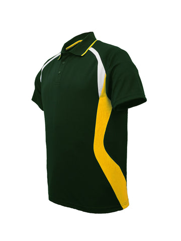 Unisex Adults Sports Panel Polo in Bottle Green/Gold/White