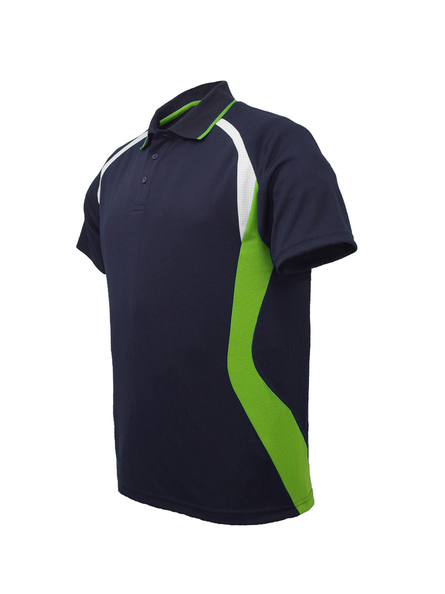 Unisex Adults Sports Panel Polo in Navy/Lime/White