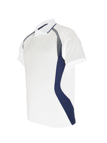 Unisex Adults Sports Panel Polo in White/Navy/Grey