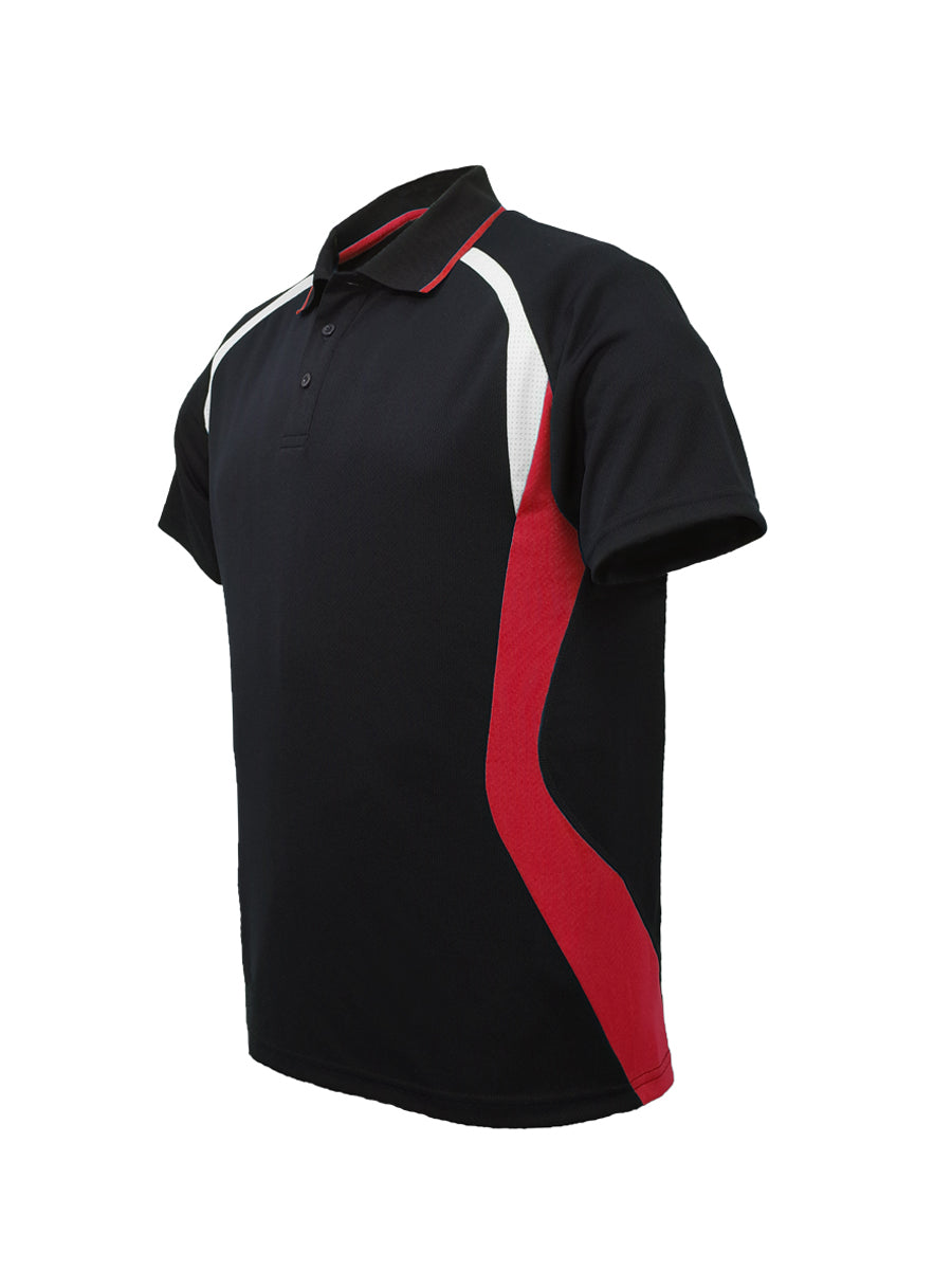 Kids Sports Panel Polo in Black/Red/White