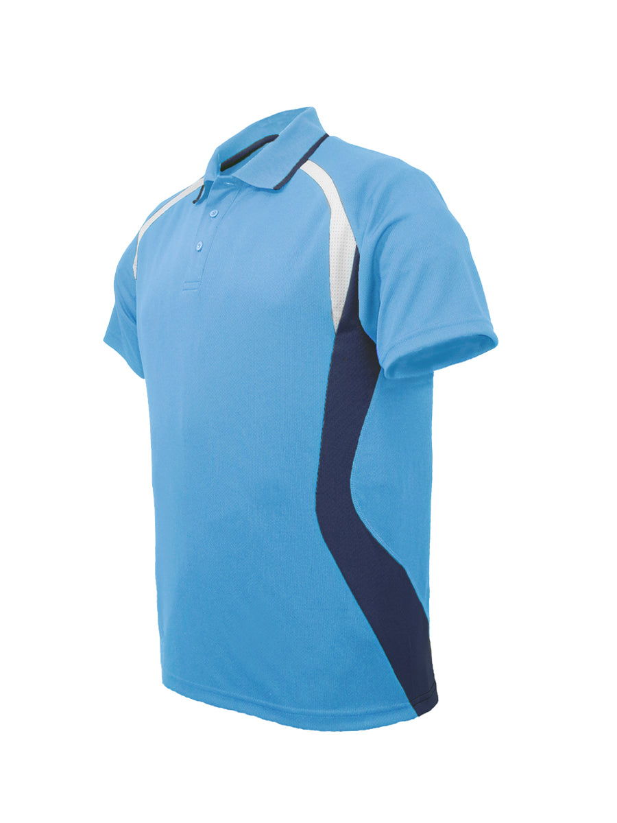 Kids Sports Panel Polo in Sky Blue/Navy/White