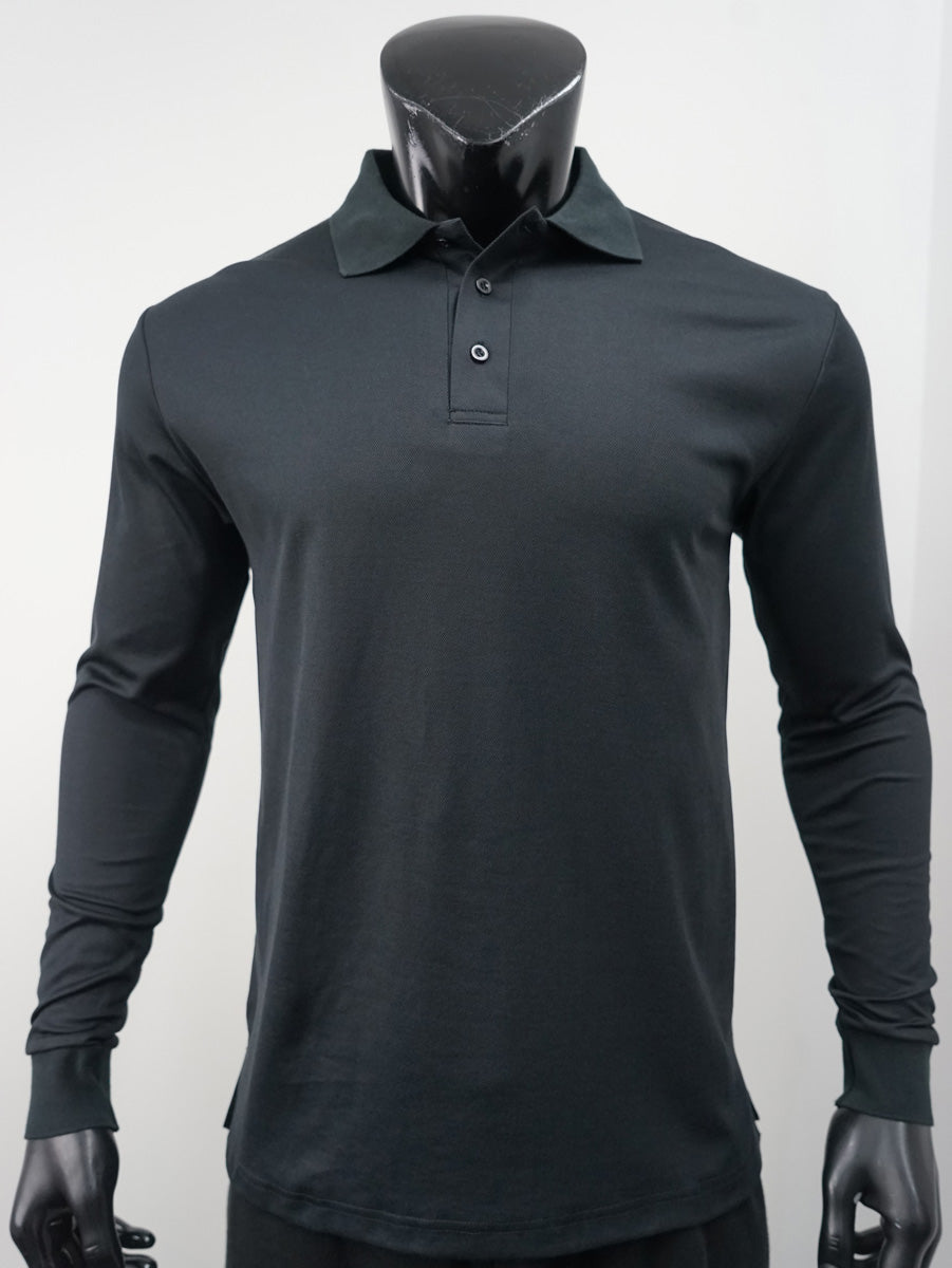 Plain Colour Poly Face Cotton Backing L/S Polo detail