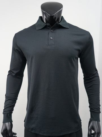 Plain Colour Poly Face Cotton Backing L/S Polo detail