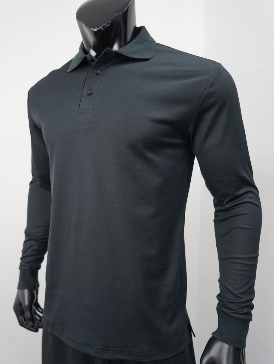 Plain Colour Poly Face Cotton Backing L/S Polo detail