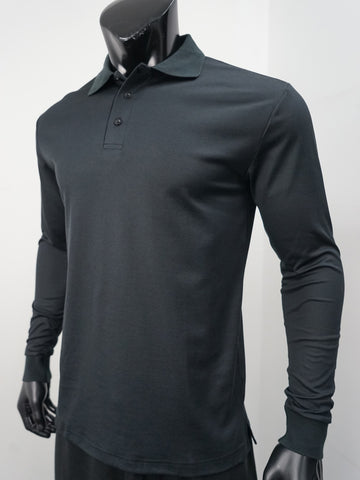 Plain Colour Poly Face Cotton Backing L/S Polo detail
