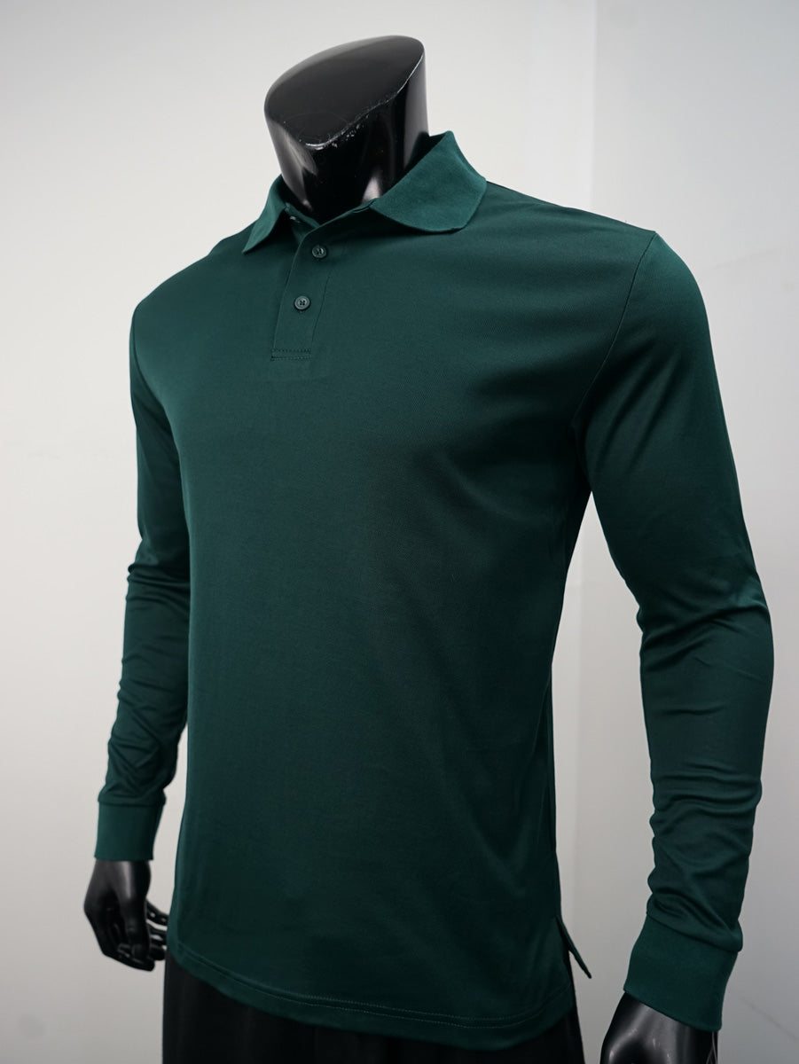 Plain Colour Poly Face Cotton Backing L/S Polo detail