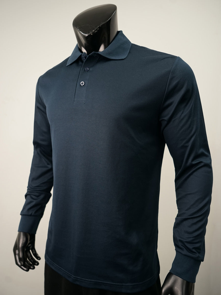 Plain Colour Poly Face Cotton Backing L/S Polo detail