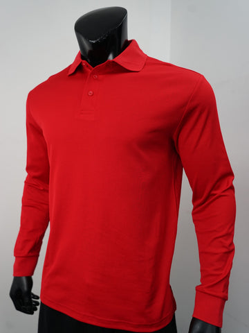 Plain Colour Poly Face Cotton Backing L/S Polo detail