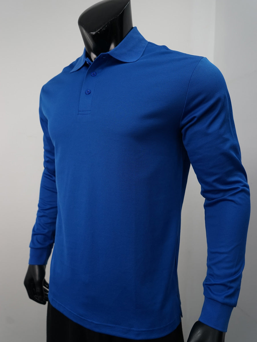 Plain Colour Poly Face Cotton Backing L/S Polo detail