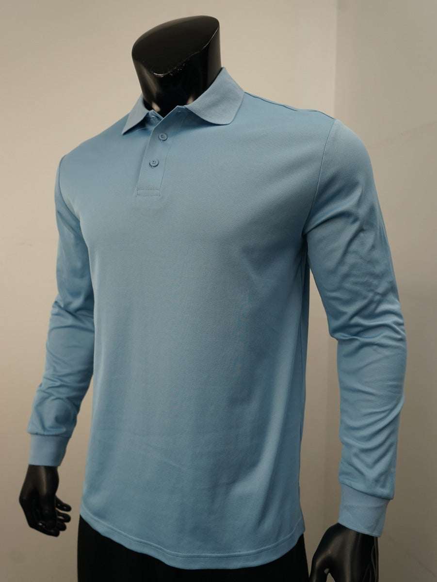 Plain Colour Poly Face Cotton Backing L/S Polo detail