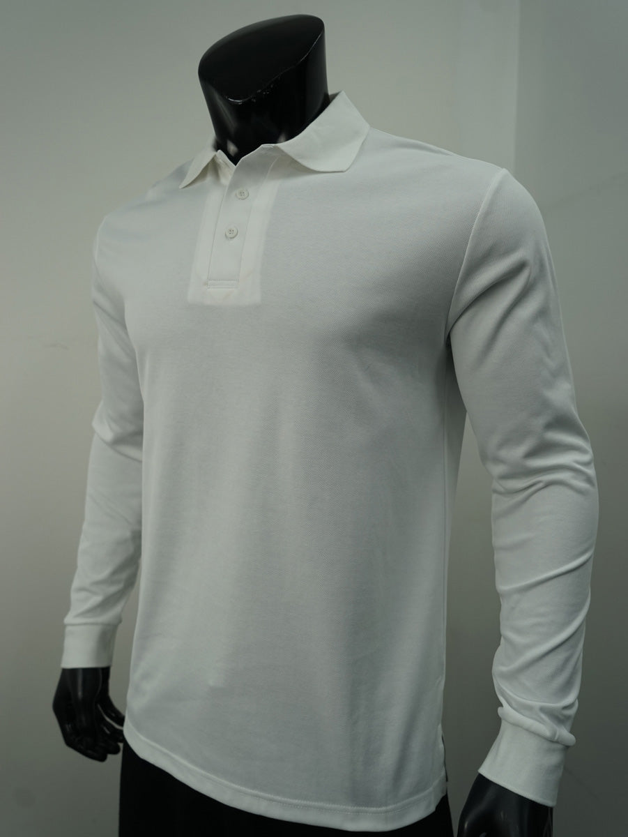Plain Colour Poly Face Cotton Backing L/S Polo detail
