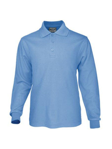 Kids Plain Colour Poly Face Cotton Backing L/S Polo, Bocini