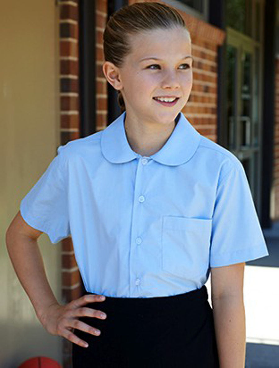Girls Peter Pan Collar Short Sleeve School Shirt, Bocini
