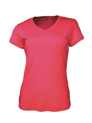 Ladies Brushed V-Neck Tee Shirt in Magenta