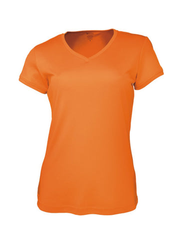 Ladies Brushed V-Neck Tee Shirt in Orange