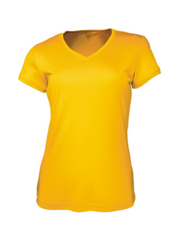 Ladies Brushed V-Neck Tee Shirt in Yellow