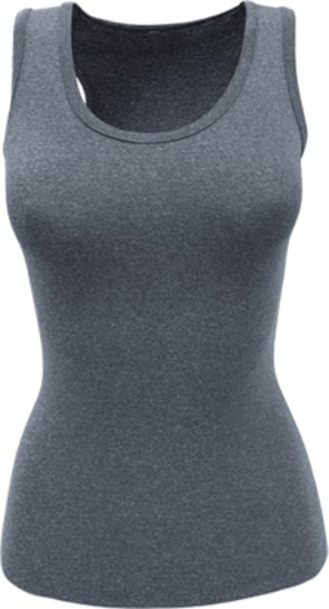 Ladies Singlet With Bra Insert in Charcoal Marle
