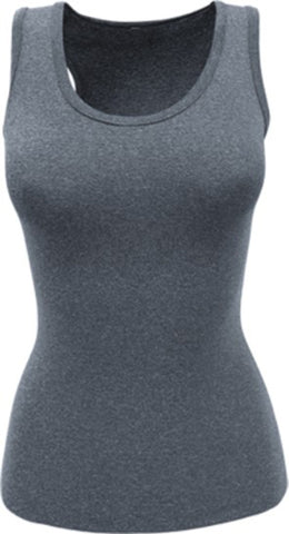 Ladies Singlet With Bra Insert in Charcoal Marle