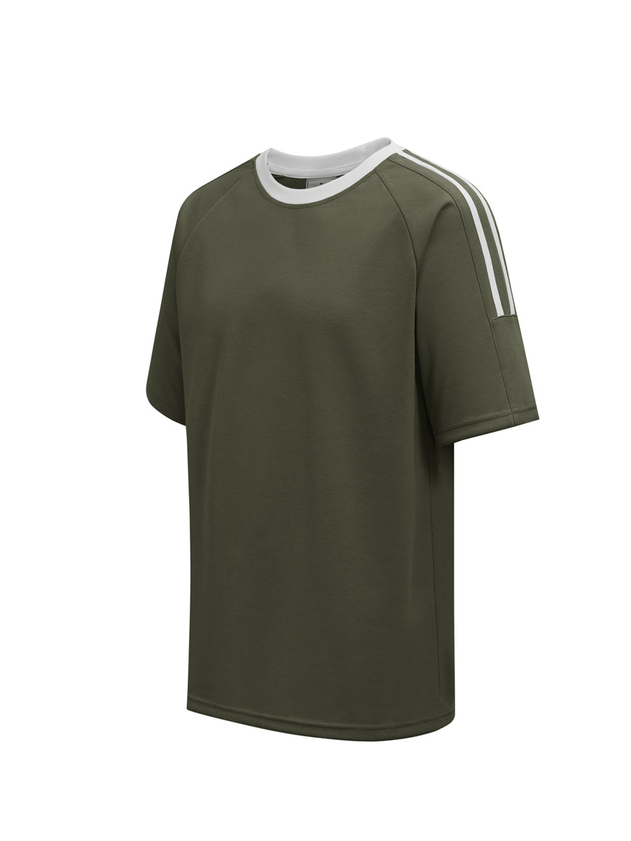 Twin Stripe Raglan Tee in Army Green/White