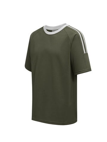 Twin Stripe Raglan Tee in Army Green/White