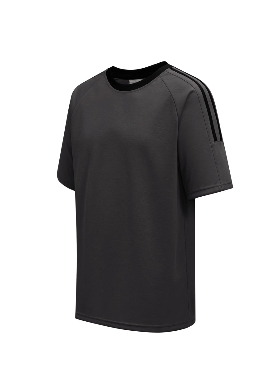 Twin Stripe Raglan Tee in Charcoal/Black