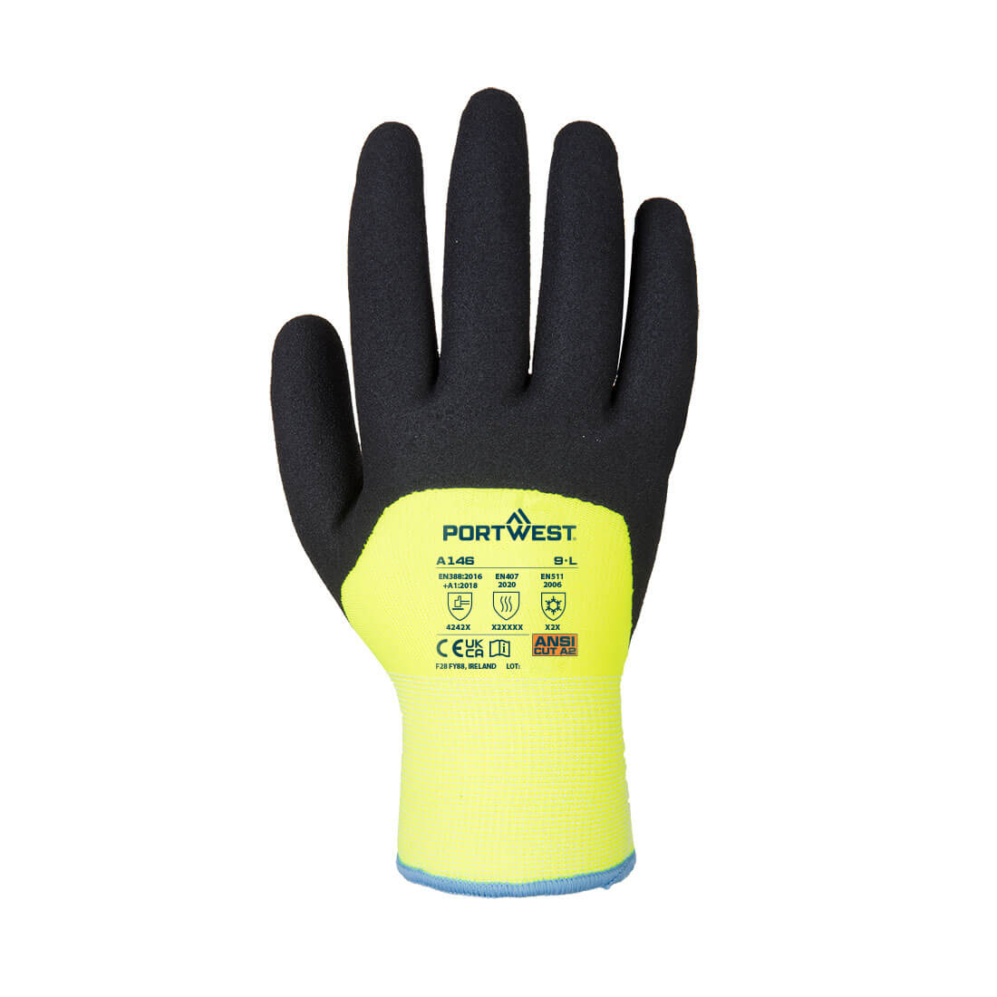 Cold 15 Nitrile Sandy 3/4 Dipped Glove Yellow back