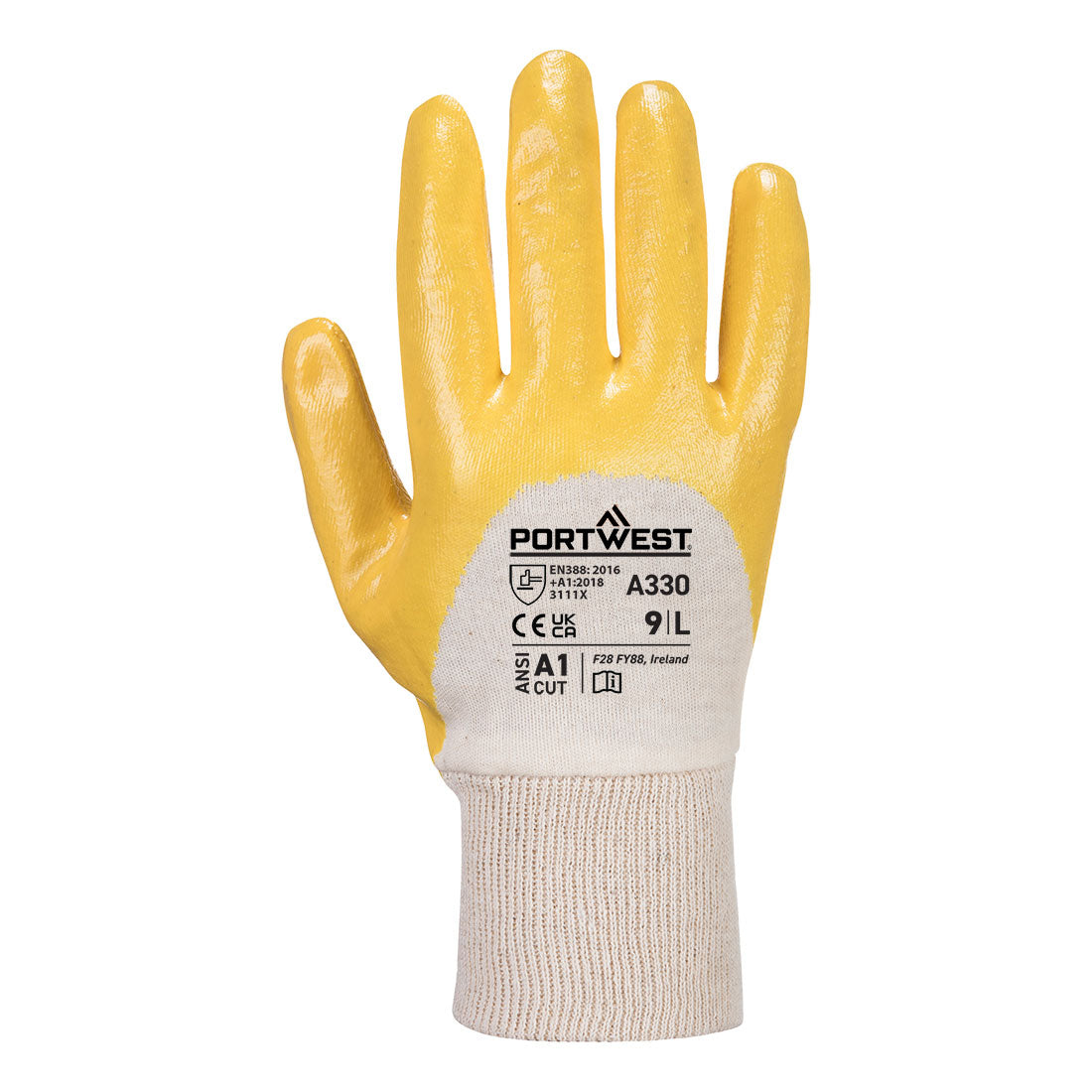 Grip 12 Nitrile Light Knitwrist Glove Yellow back