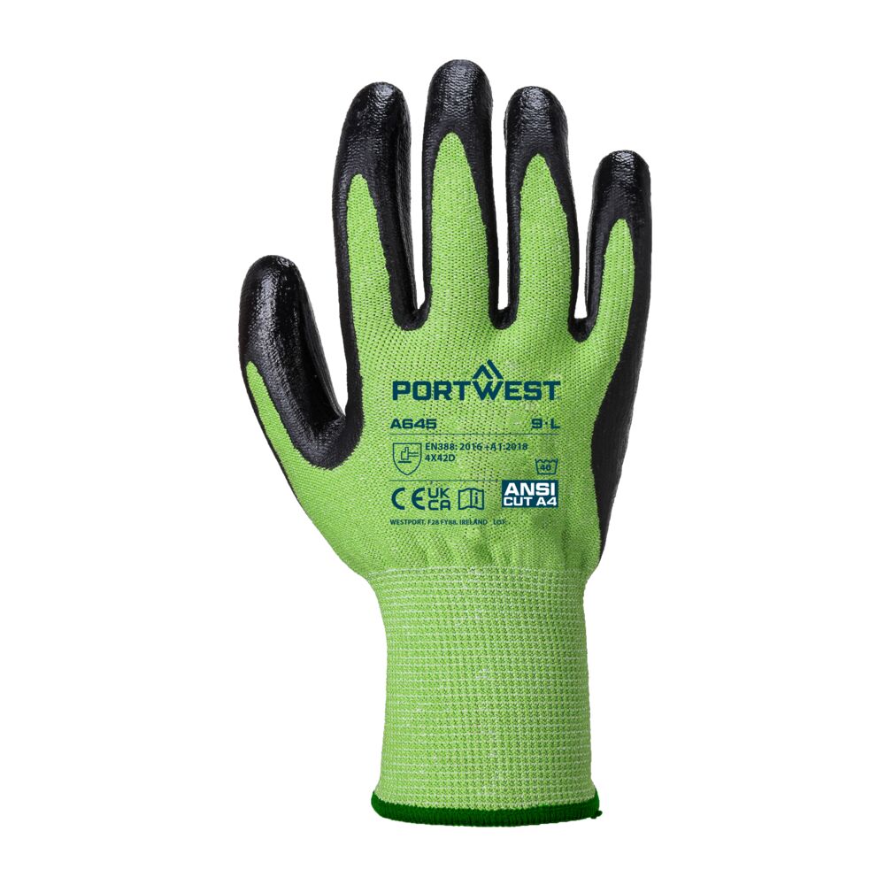 Cut D13 Nitrile Green Glove Green/Black back
