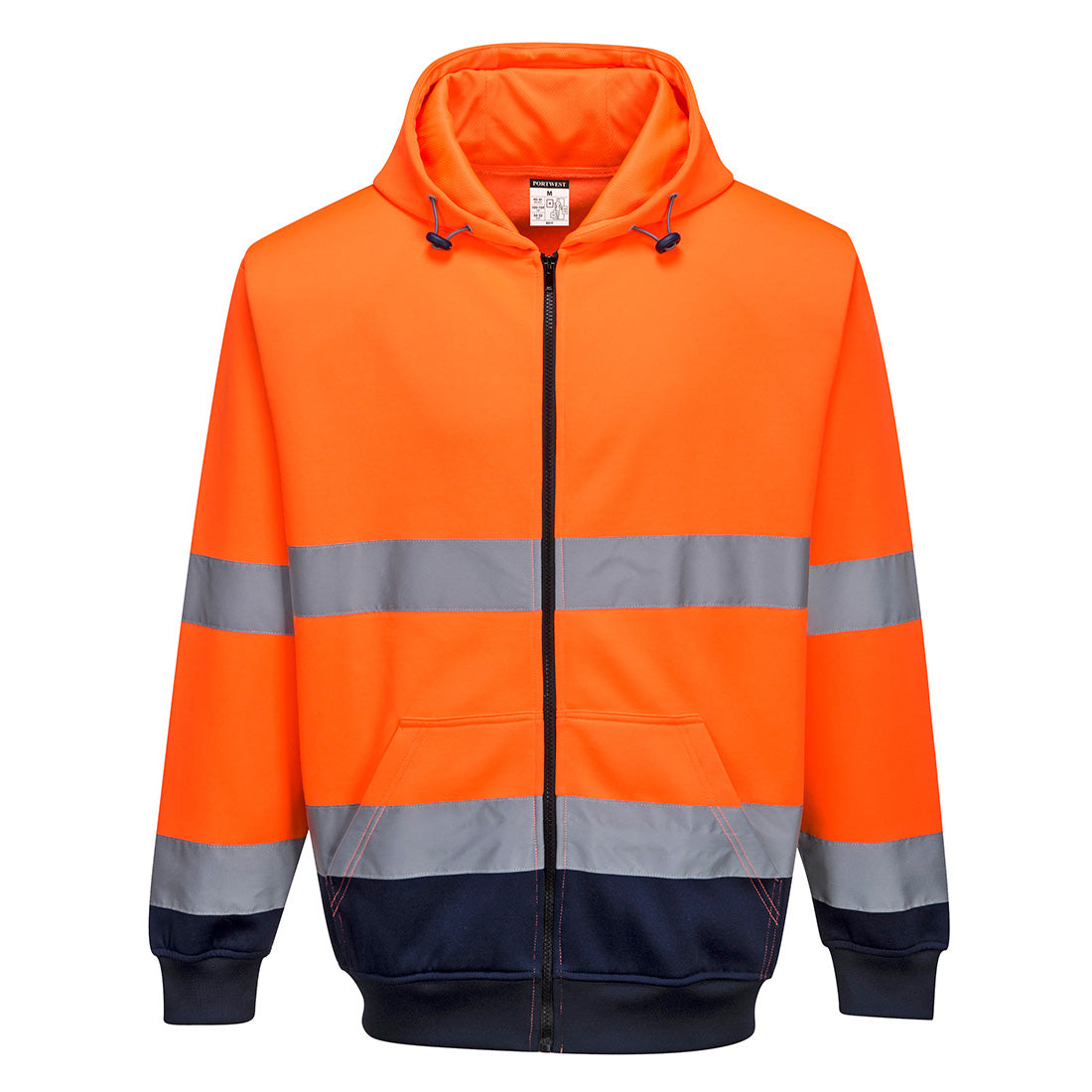 Hi-Vis Contrast Zipped Hoodie Orange/Navy