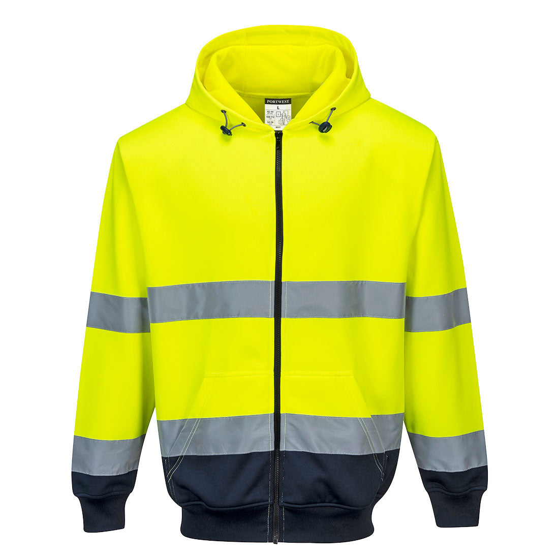 Hi-Vis Contrast Zipped Hoodie Yellow/Navy