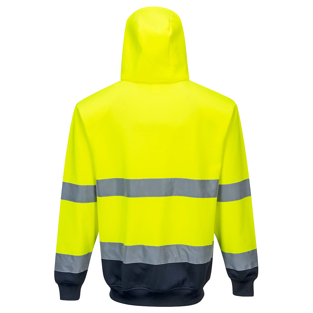 Hi-Vis Contrast Zipped Hoodie Yellow/Navy back